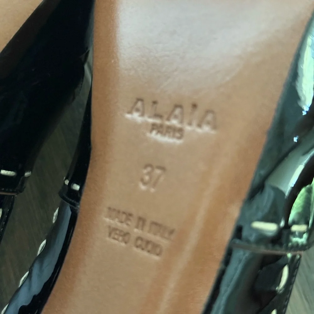 ALAIA Patent Leather Ankle Strap Platform Sandals 37